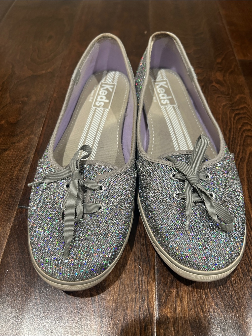 Keds Silver Glitter Ballet Flats with Lavender Lining